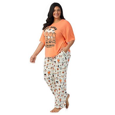 Plus Size Peanuts Snoopy Great Pumpkin Welcome Committee Boxy Pajama Top & Pajama Pants Set
