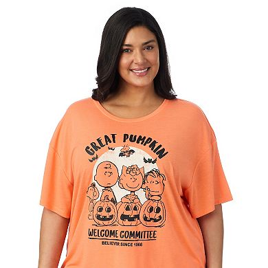 Plus Size Peanuts Snoopy Great Pumpkin Welcome Committee Boxy Pajama Top & Pajama Pants Set