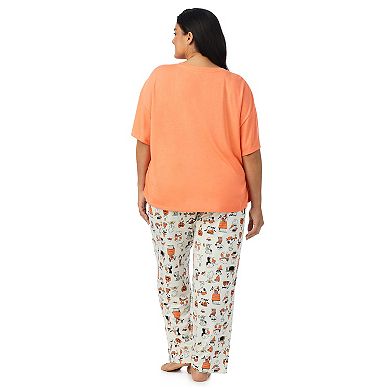 Plus Size Peanuts Snoopy Great Pumpkin Welcome Committee Boxy Pajama Top & Pajama Pants Set