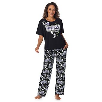 Women's Beetlejuice Boxy Pajama Top & Open Leg Pajama Pants Set