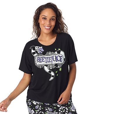 Women's Beetlejuice Boxy Pajama Top & Open Leg Pajama Pants Set
