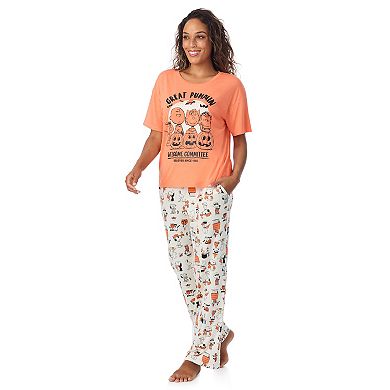 Women's Peanuts Snoopy Great Pumpkin Welcome Committee Boxy Pajama Top & Pajama Bottoms Set