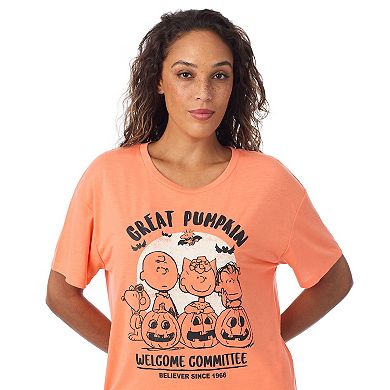 Women's Peanuts Snoopy Great Pumpkin Welcome Committee Boxy Pajama Top & Pajama Bottoms Set