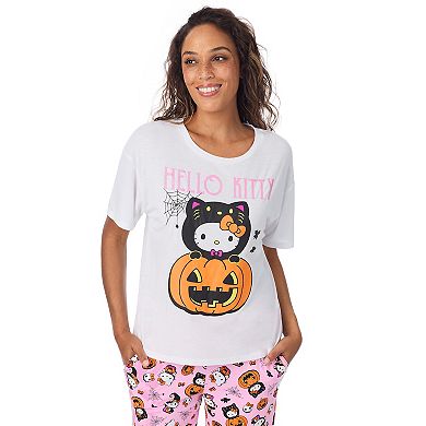 Women's Hello Kitty Pumpkin Boxy Pajama Top & Pajama Pants Set
