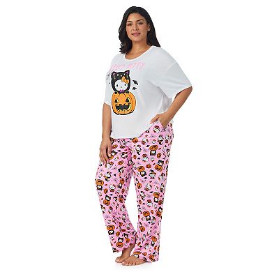 Plus Size Hello Kitty Pumpkin Boxy Pajama Top & Pajama Pants Set