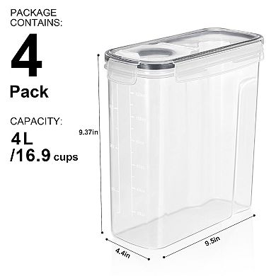 Sorbus 4 Pack Airtight (4L/16.9cups) Food Dispenser Containers -Store Cereal, Dry Foods, and More
