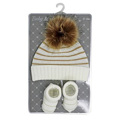 Baby Girls 2 Piece Pom-pom Hat and Booties Outerwear Set