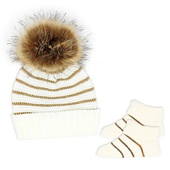 Baby Girls 2 pc Pom-pom Hat and Booties Outerwear Set