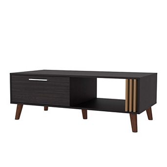 Govan Coffee Table with a Door, Conical Legs, and Open Storage, Wengue