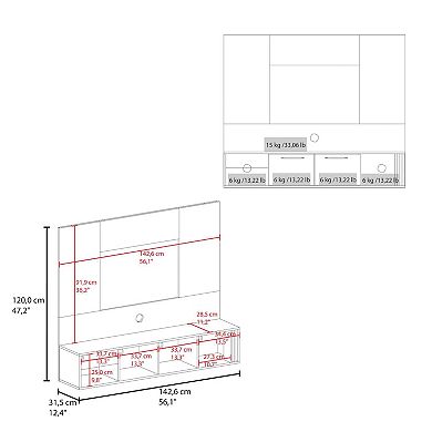 Lesslie Entertainment Center Multistorage and Cable Management, White and Natural Oak