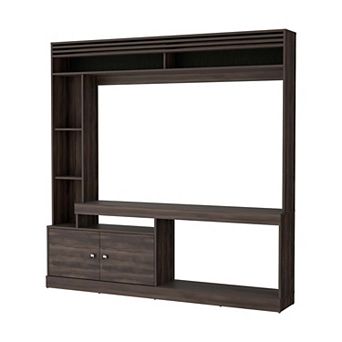 Rock House Entertainment Center with Two Doors and Open Storage, Stained Walnut