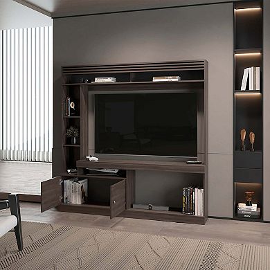 Rock House Entertainment Center with Two Doors and Open Storage, Stained Walnut