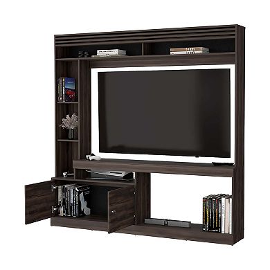 Rock House Entertainment Center with Two Doors and Open Storage, Stained Walnut