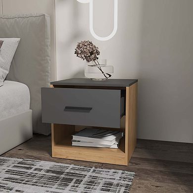 Solomon Nightstand with a Drawer, Natural Oak and Matt Grey