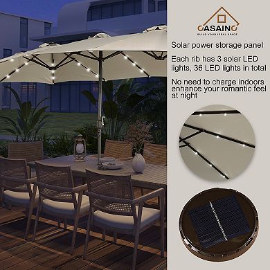 Casainc 15 Ft. Steel Patio Double-side Market Umbrella With Base And Solar Light With Base
