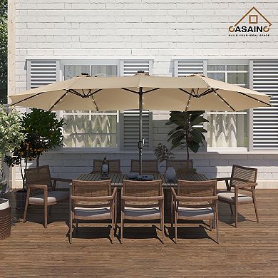 Casainc 15 Ft. Steel Patio Double-side Market Umbrella With Base And Solar Light With Base
