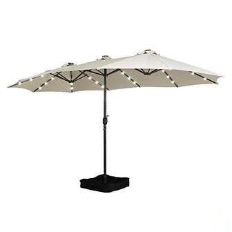 Casainc 15 Ft. Steel Patio Double-side Market Umbrella With Base And Solar Light With Base