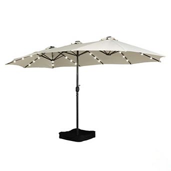 Casainc 15 Ft. Steel Patio Double-side Market Umbrella With Base And Solar Light With Base