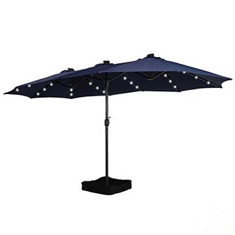 Casainc 15 Ft. Steel Patio Double-side Market Umbrella With Base And Solar Light With Base