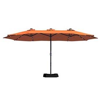 Casainc 15 Ft. Steel Patio Double-side Market Umbrella With Base And Solar Light With Base
