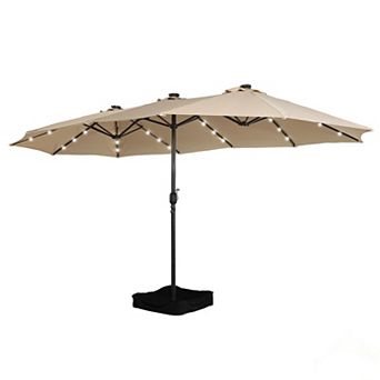 Casainc 15 Ft. Steel Patio Double-side Market Umbrella With Base And Solar Light With Base