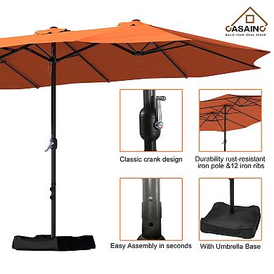 Casainc 15 Ft. Steel Market Patio Umbrella Double-sided Twin Large Patio Umbrella With Base