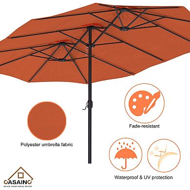 Casainc 15 Ft. Steel Market Patio Umbrella Double-sided Twin Large Patio Umbrella With Base