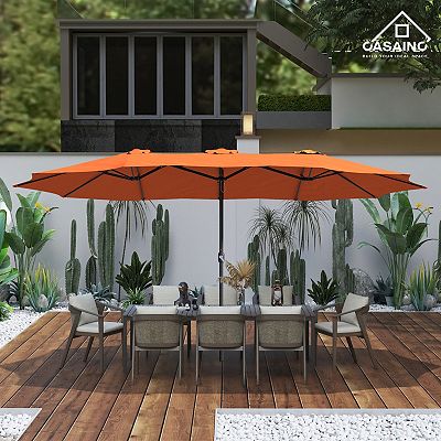 casainc patio umbrella Casainc 15 Ft. Steel Market Patio Umbrella Double-sided Twin Large Patio  Umbrella With Base