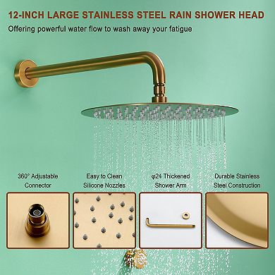 Mondawe Pressure Balanced 3 Functions Wall Mounted Shower System with Rough-in Valve