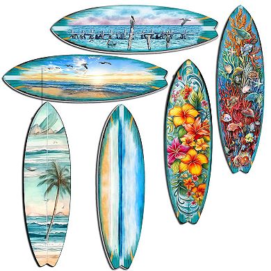 Surfboards Decorative Wooden Magnets Set of 6 by G. Debrekht