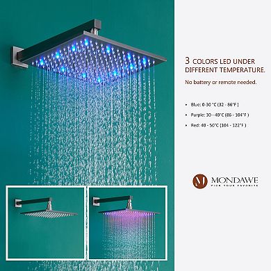 Mondawe Thermostatic LED 3 Functions Wall Mounted Shower System with Rough-in Valve