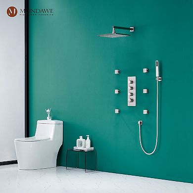 Mondawe Thermostatic LED 3 Functions Wall Mounted Shower System with Rough-in Valve