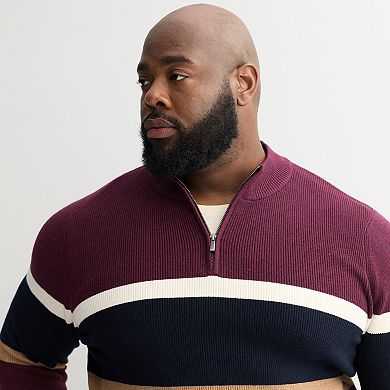 Big & Tall Sonoma Goods For Life® Chest Stripe Quarter-Zip Sweater