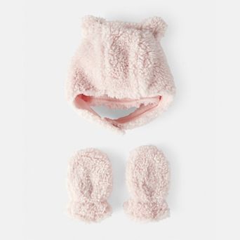 Baby Girl Carter's Sherpa Hat & Mittens Set