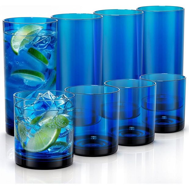 Acrylic Glasses Drinkware - Set of 8 - 12 & 16 oz - Dark Blue