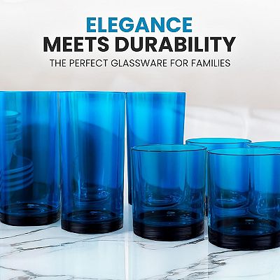Acrylic Glasses Drinkware - Set of 8 - 12 & 16 oz - Dark Blue