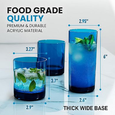 Zulay Kitchen Acrylic Glasses Drinkware - 8 Piece Unbreakable Plastic Tumblers 12oz and 16oz