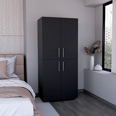 Hazel 70" High Four-door Armoire Wardrove Closet Cabinet, Six Shelves And Two Hanging Rods Black.