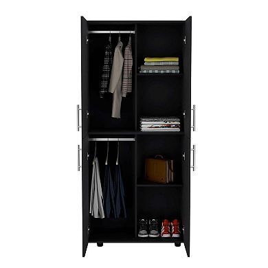 Hazel 70" High Four-Door Armoire Wardrove Closet Cabinet, Six Shelves And Two Hanging Rods, Bedroom.