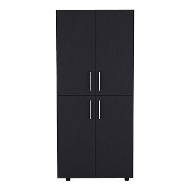 Hazel 70" High Four-door Armoire Wardrove Closet Cabinet, Six Shelves And Two Hanging Rods Black.