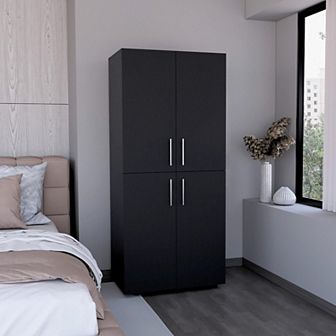 Hazel 70" High Four-Door Armoire Wardrove Closet Cabinet, Six Shelves And Two Hanging Rods, Bedroom.