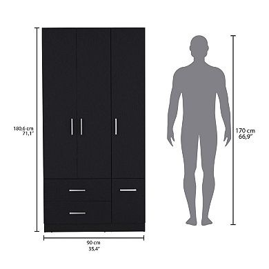 Sebree 71" High Armoire Wardrove Closet With 2 Drawers, Four Doors , Three Cabinet.