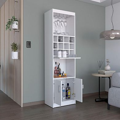 Kevil 71-Inch Tall Bar Cabinet 5-Tier Modern Bar Cabinet With Glass Holder Stemware Rack.