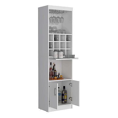 Kevil 71-Inch Tall Bar Cabinet 5-Tier Modern Bar Cabinet With Glass Holder Stemware Rack.