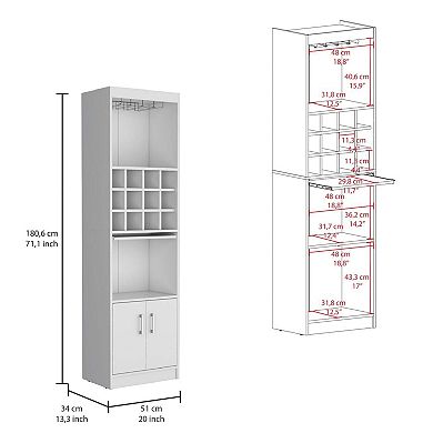 Kevil 71-Inch Tall Bar Cabinet 5-Tier Modern Bar Cabinet With Glass Holder Stemware Rack.