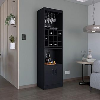 Kevil 71-Inch Tall Bar Cabinet 5 tier Modern Bar Cabinet With Glass Holder Stemware Rack.