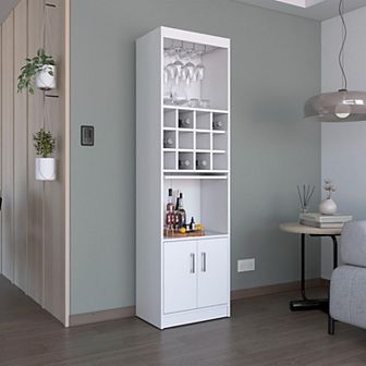 Kevil 71-Inch Tall Bar Cabinet 5 tier Modern Bar Cabinet With Glass Holder Stemware Rack.