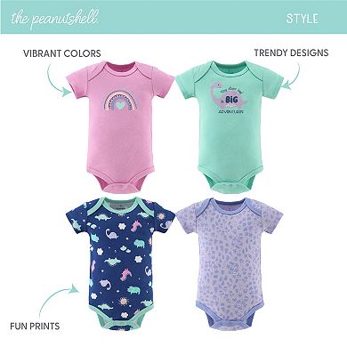 The Peanutshell Dino Girl Bodysuits, 4-Pack