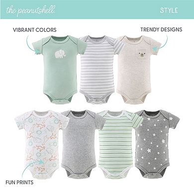 The Peanutshell Baby Neutral Safari Bodysuits for Boys and Girls, 7-Pack
