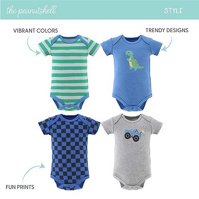 The Peanutshell Boy Truck Dino Bodysuits, 4-Pack